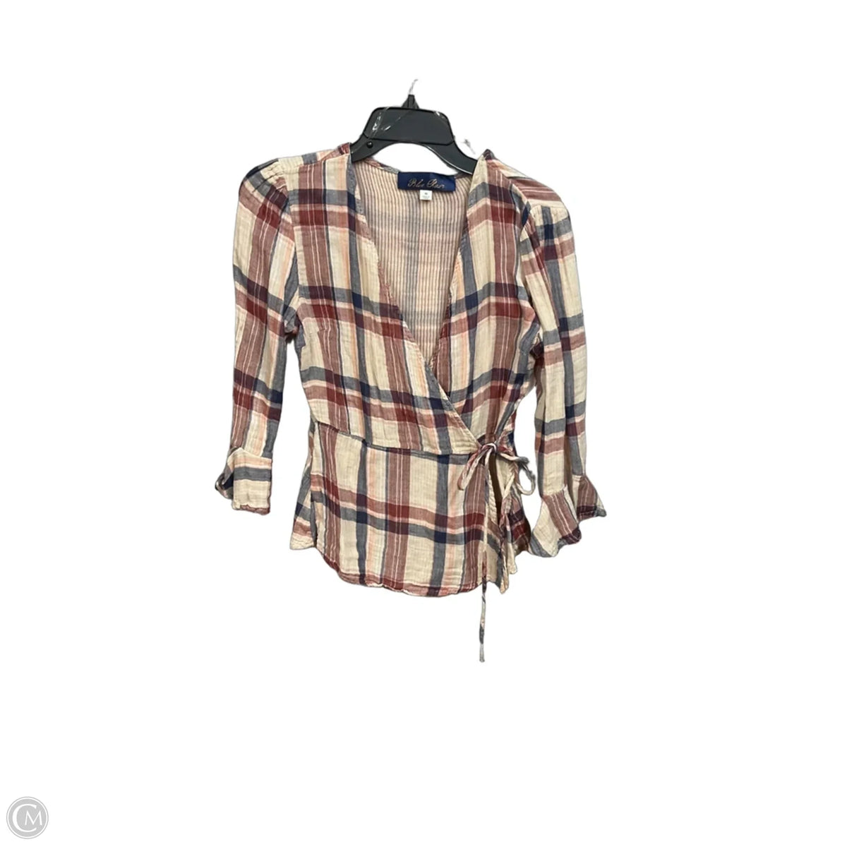 Top 3/4 Sleeve By Blue Rain In Plaid Pattern, Size: M