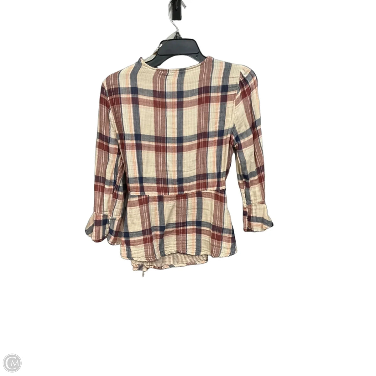 Top 3/4 Sleeve By Blue Rain In Plaid Pattern, Size: M