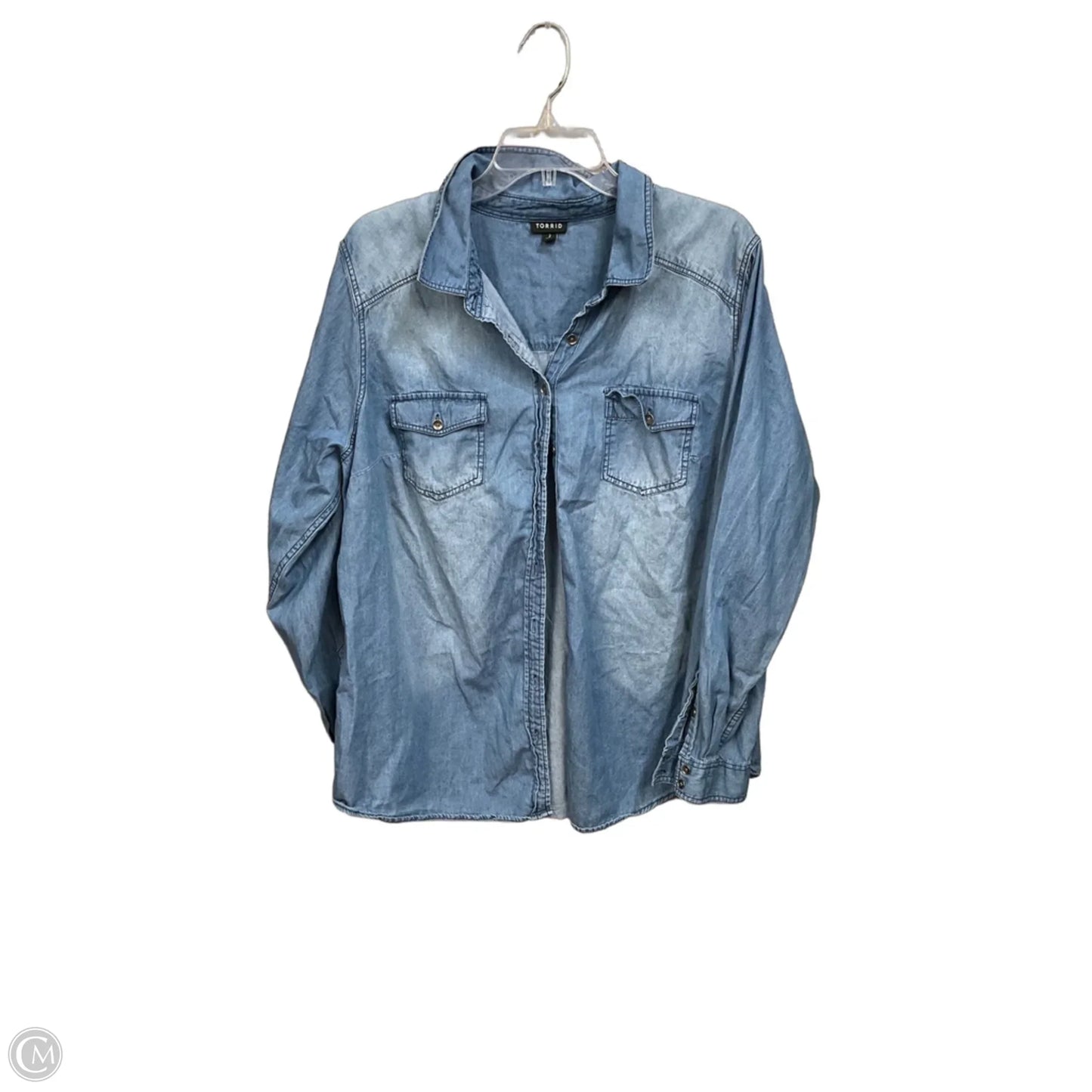 Blouse Long Sleeve By Torrid In Blue Denim, Size: 2x