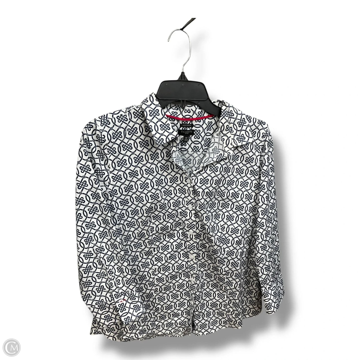 Blouse Long Sleeve By Talbots In Blue & White, Size: Lp