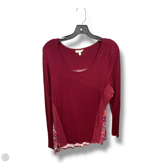 Top Long Sleeve By Tru Self In Maroon, Size: L