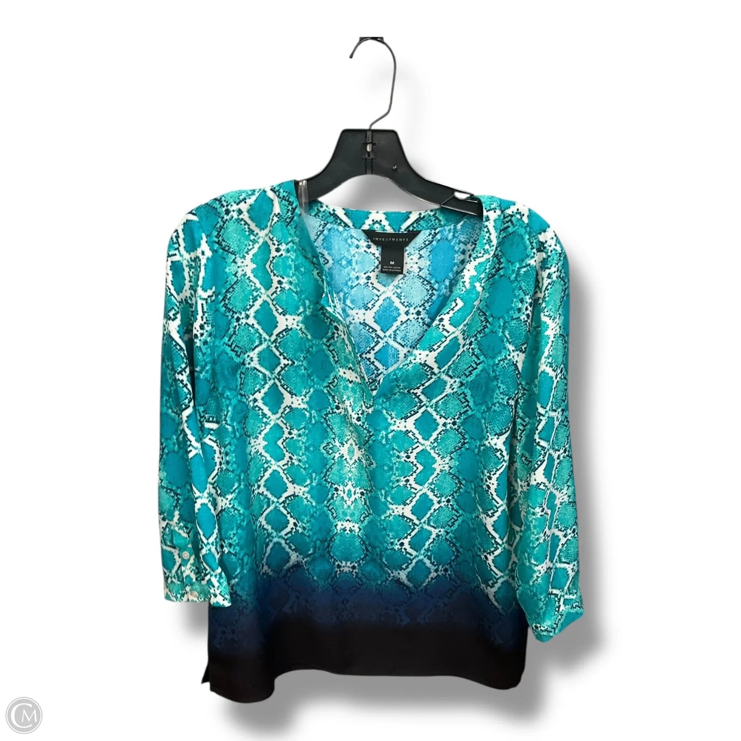 Top 3/4 Sleeve By Investments In Aqua, Size: M