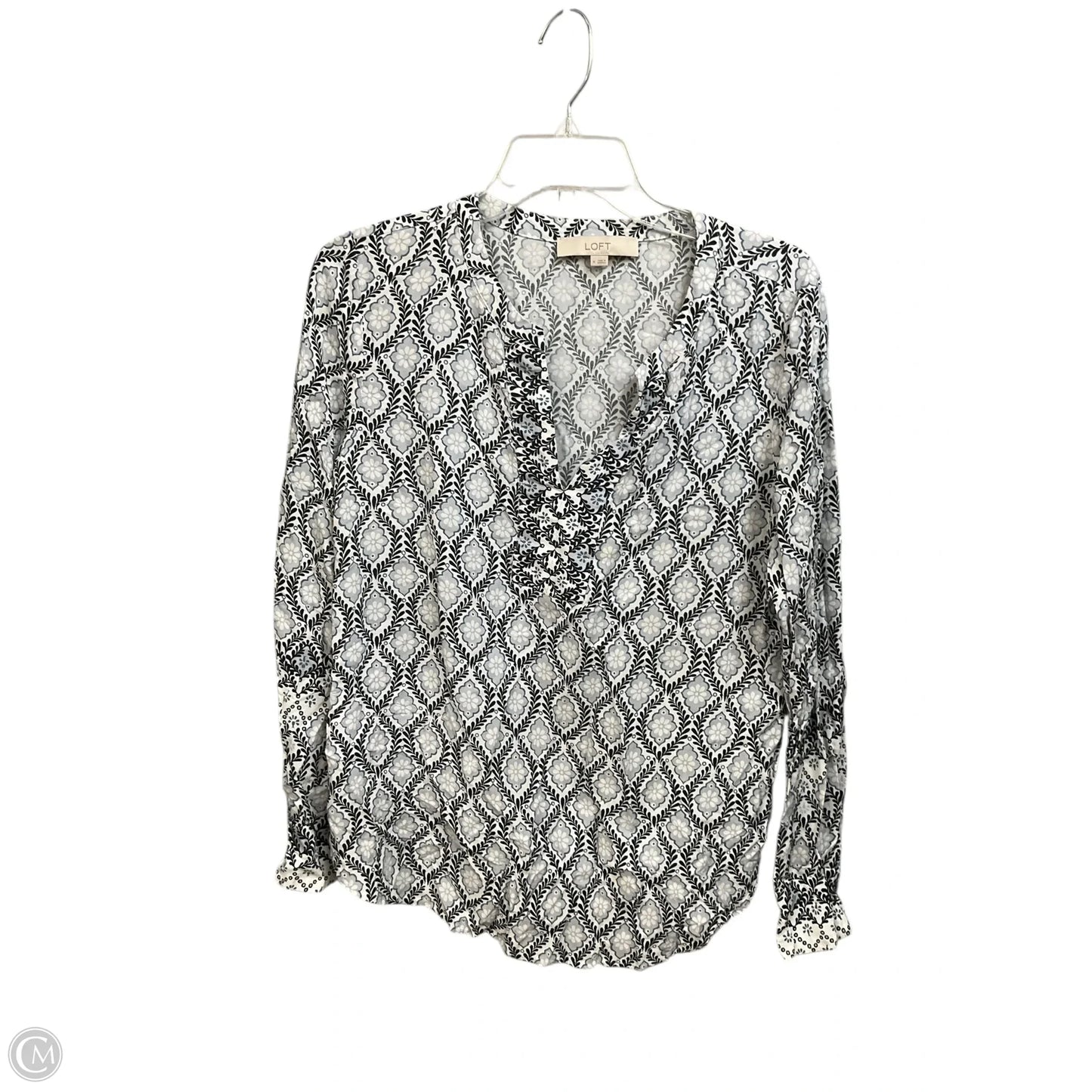 Top Long Sleeve By Loft In Black & White, Size: M