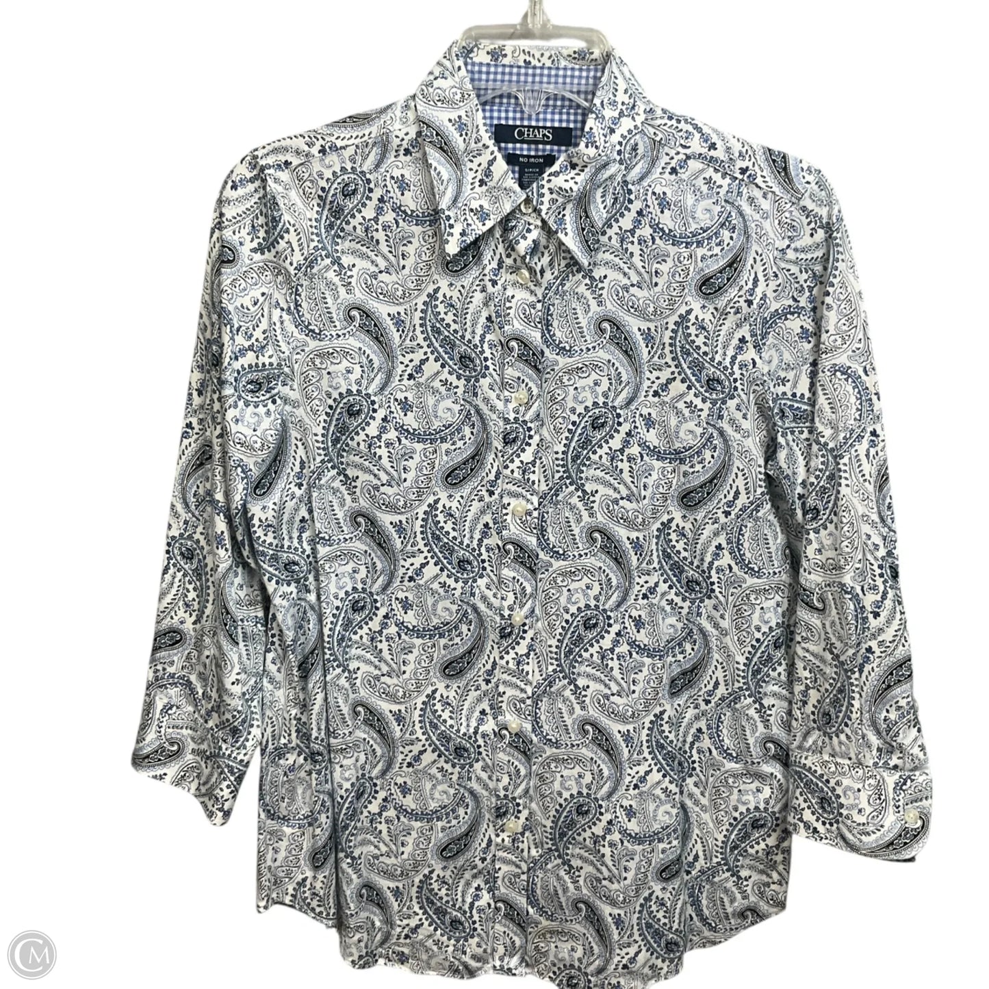 Blouse Long Sleeve By Chaps In Blue & White, Size: S