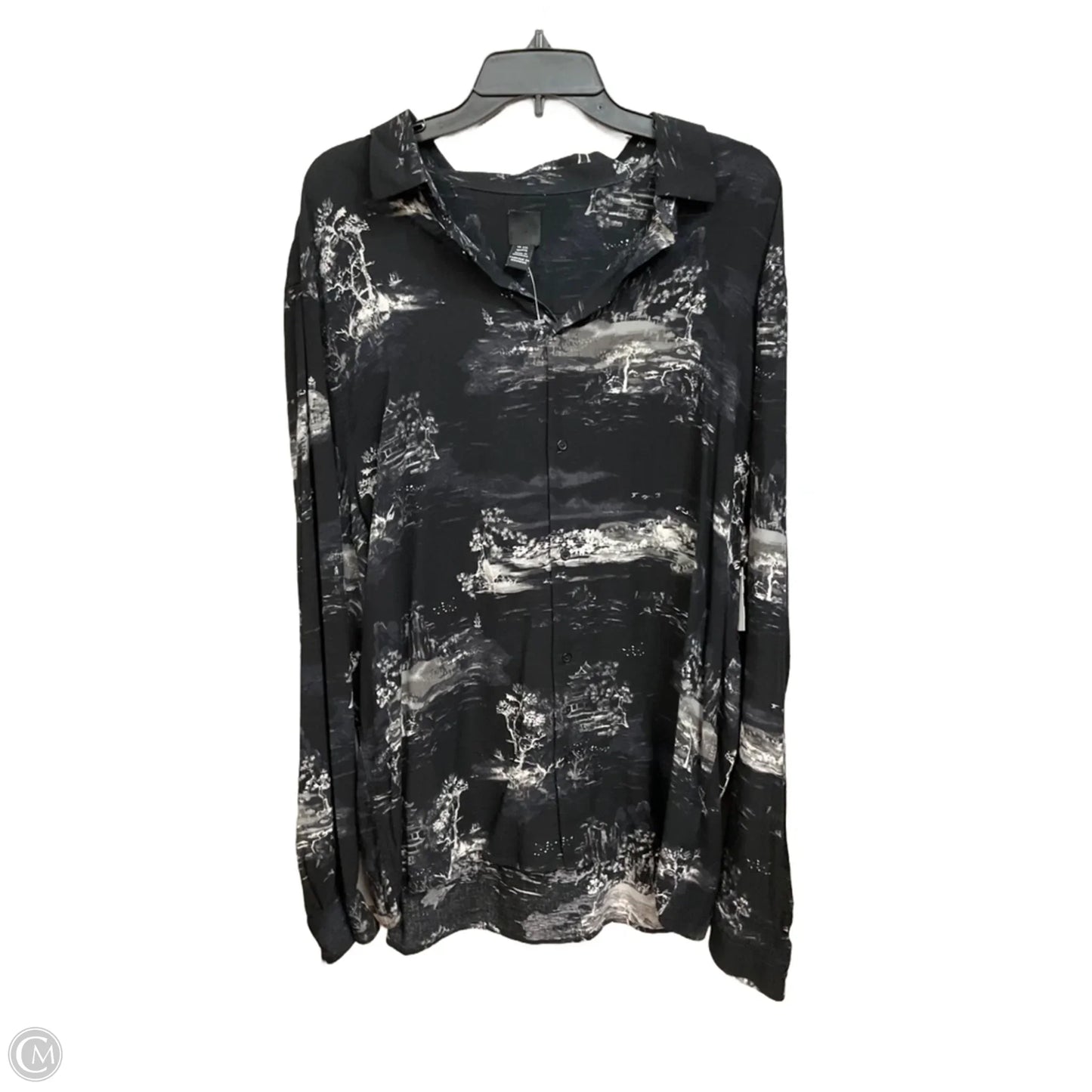 Blouse Long Sleeve By H&m In Black & Grey, Size: Xxl