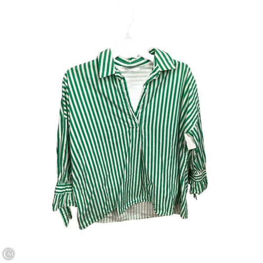 Top 3/4 Sleeve By Zara In Green & White, Size: M