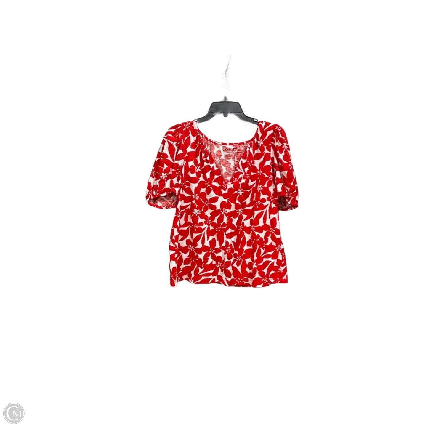 Top Short Sleeve By Loft In Red & White, Size: M
