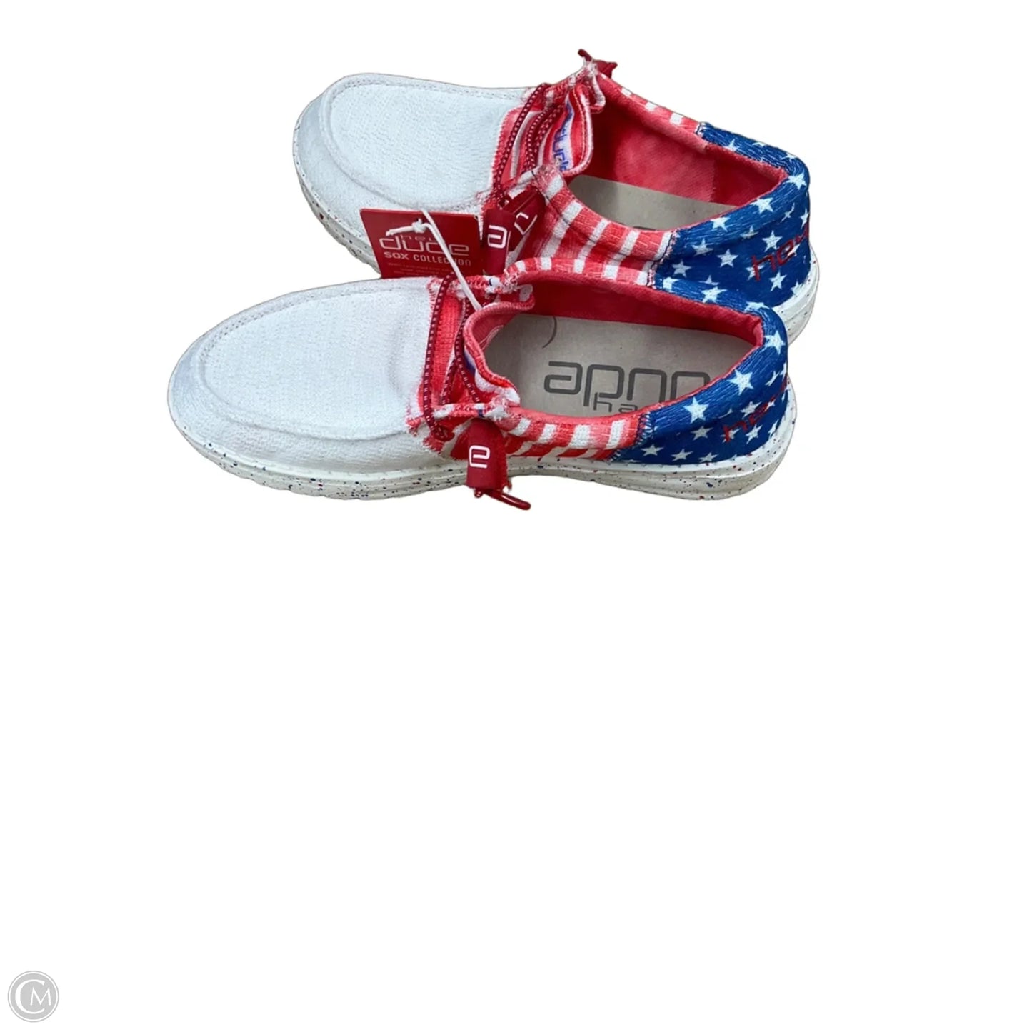 Shoes Sneakers By Hey Dude In Blue & Red & White, Size: 6
