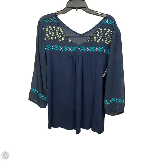 Blouse 3/4 Sleeve By Lucky Brand In Blue, Size: L