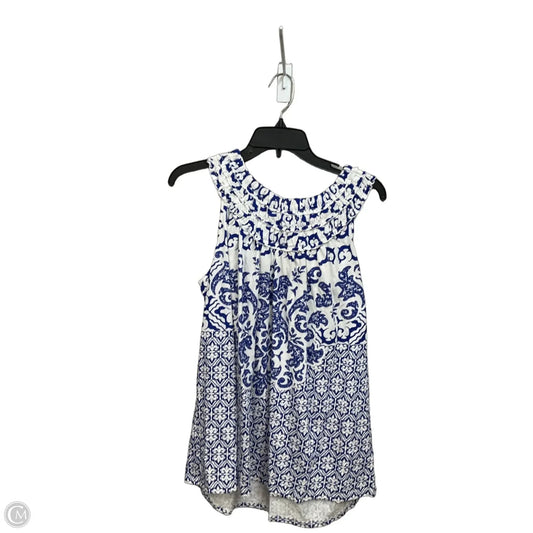 Top Sleeveless By Cato In Blue & White, Size: L