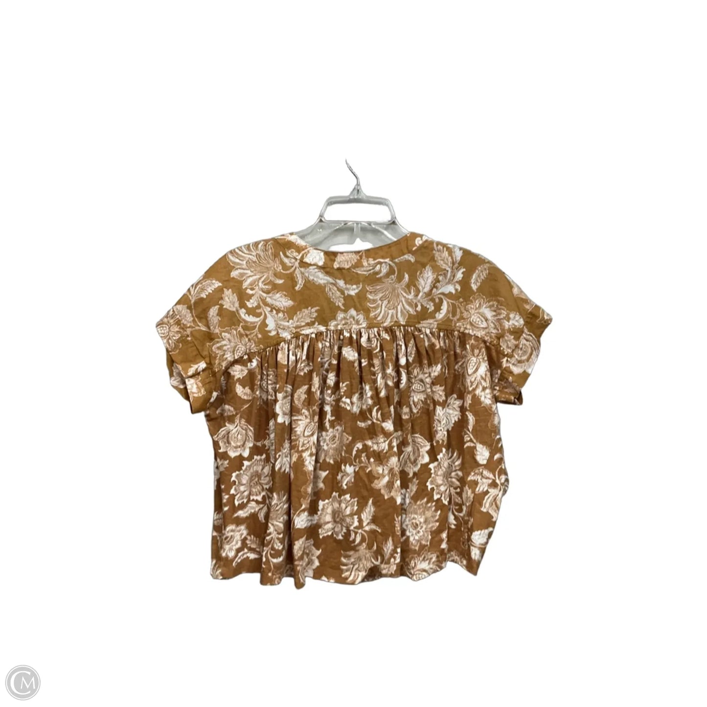 Top Short Sleeve By Loft In Tan & White, Size: S