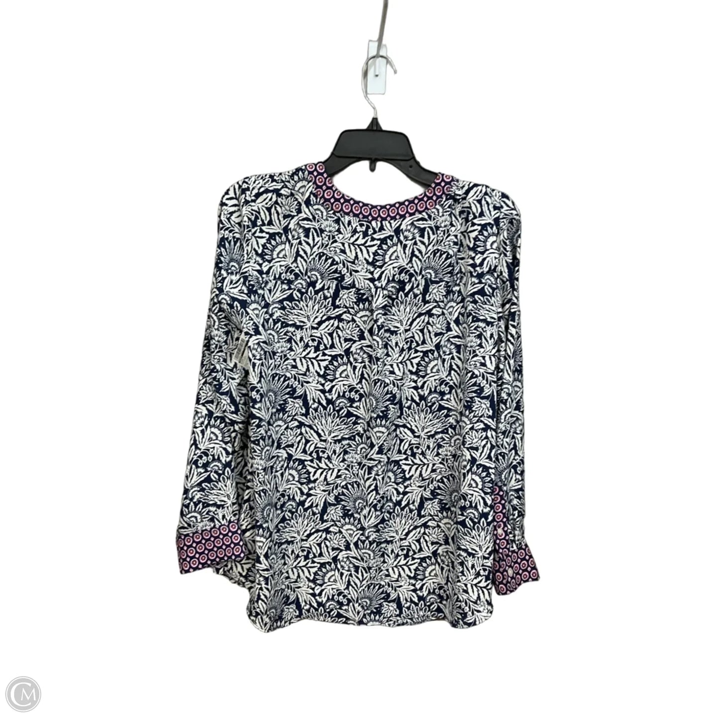 Blouse Long Sleeve By Talbots In Blue & White, Size: L