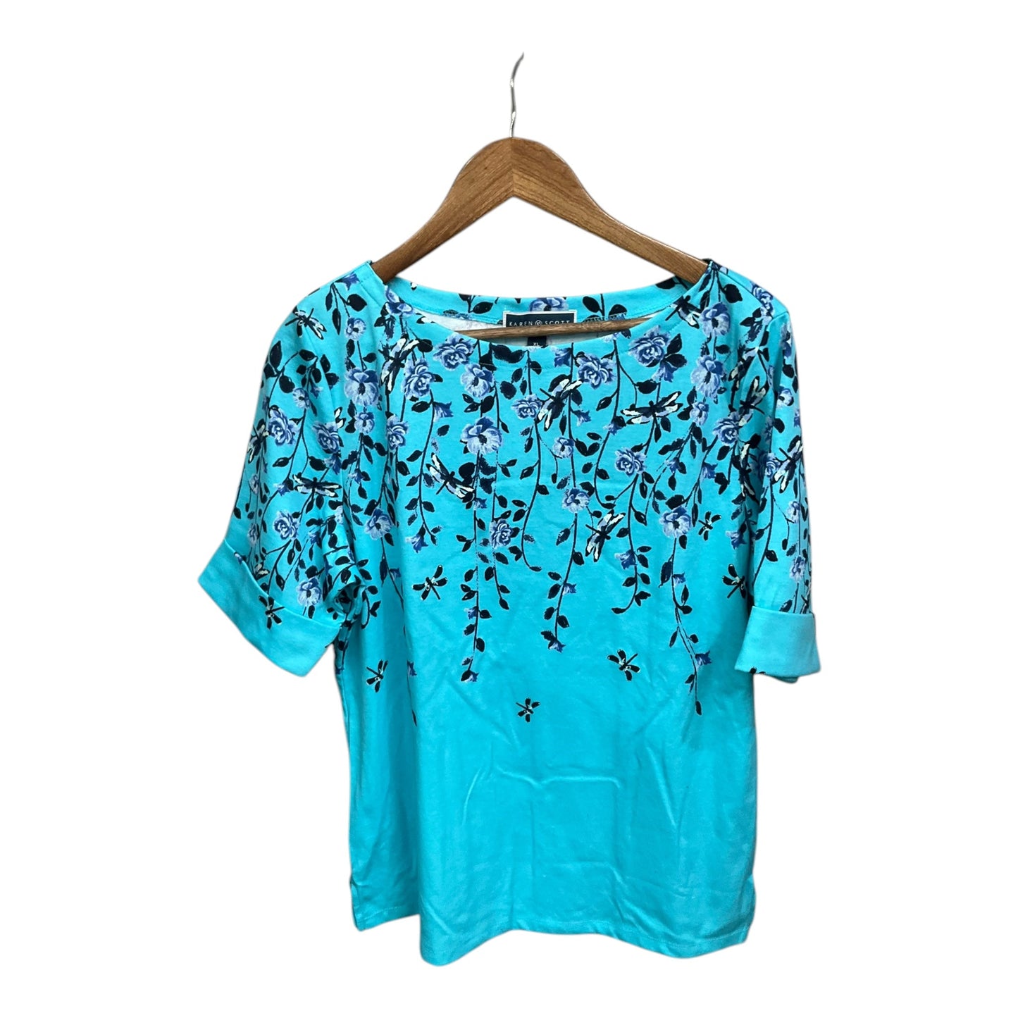 Top Short Sleeve By Karen Scott In Floral Print, Size: Xl