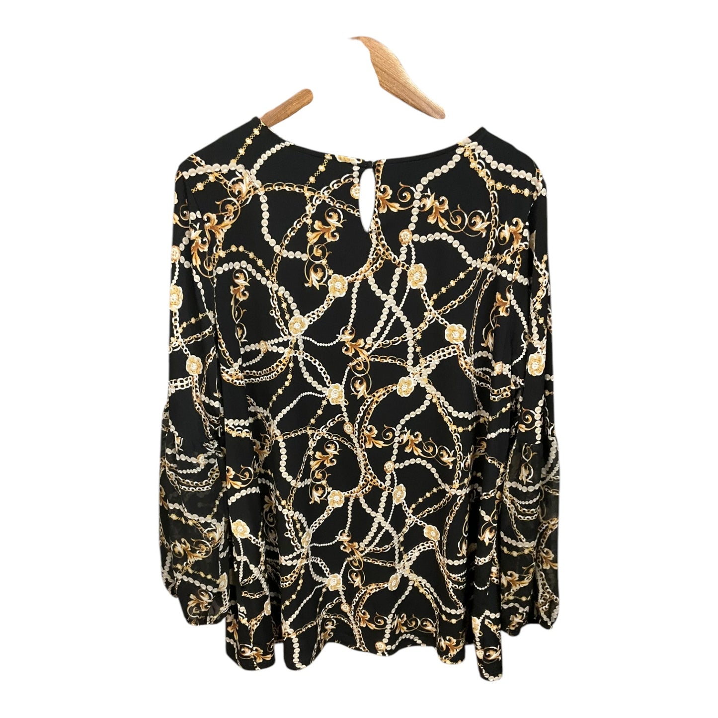 Blouse 3/4 Sleeve By Avenue In Black & Gold, Size: 3x