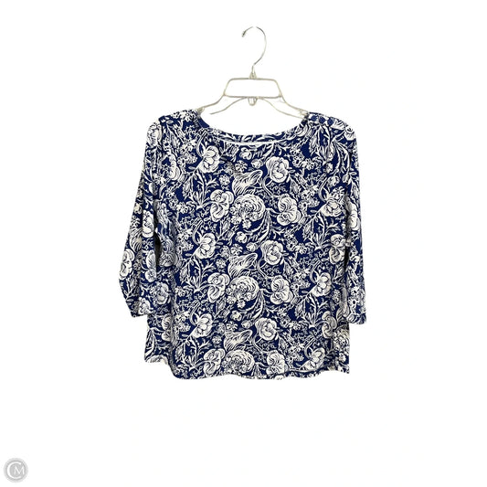 Top 3/4 Sleeve By Charter Club In Blue & White, Size: L