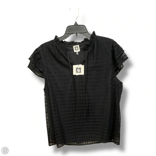 Top Short Sleeve By Anne Klein In Black, Size: L