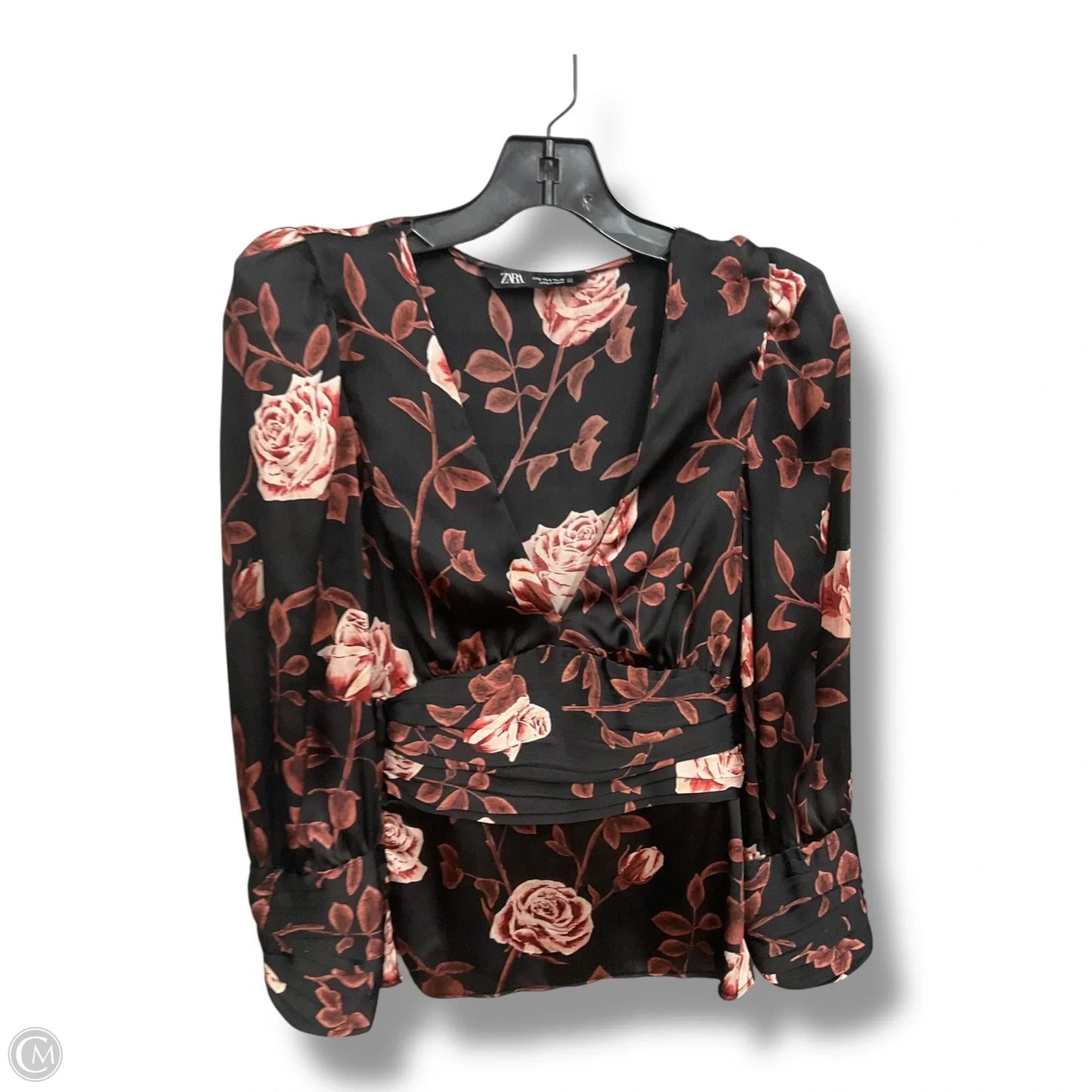 Blouse Long Sleeve By Zara In Floral Print, Size: S