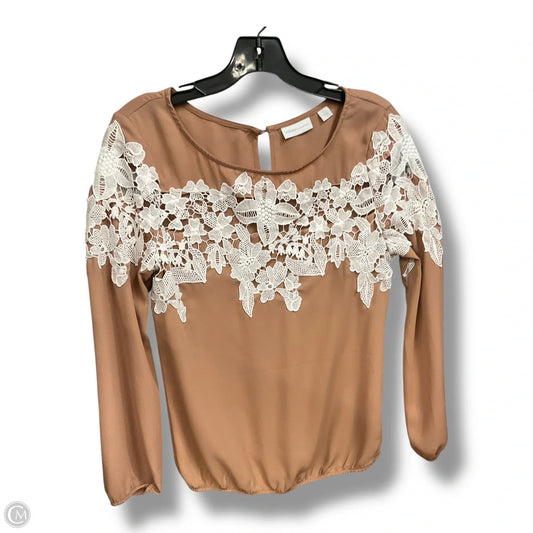 Blouse Long Sleeve By New York And Co In Tan, Size: Xs