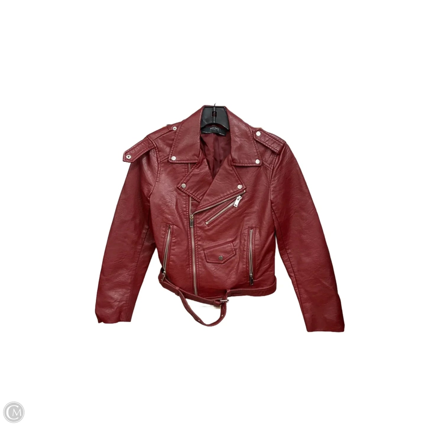 Jacket Leather By Zara In Maroon, Size: S
