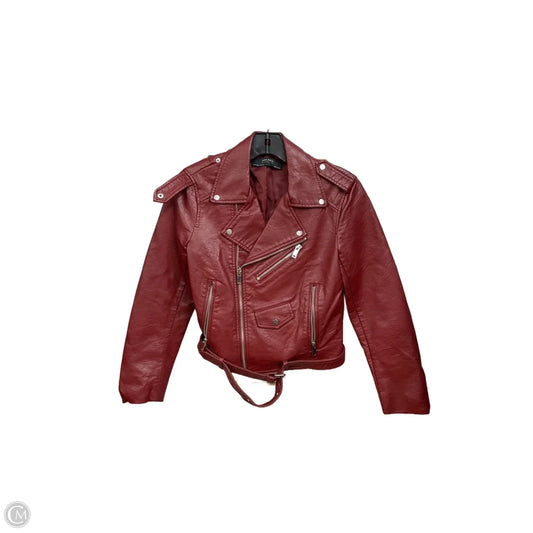 Jacket Leather By Zara In Maroon, Size: S