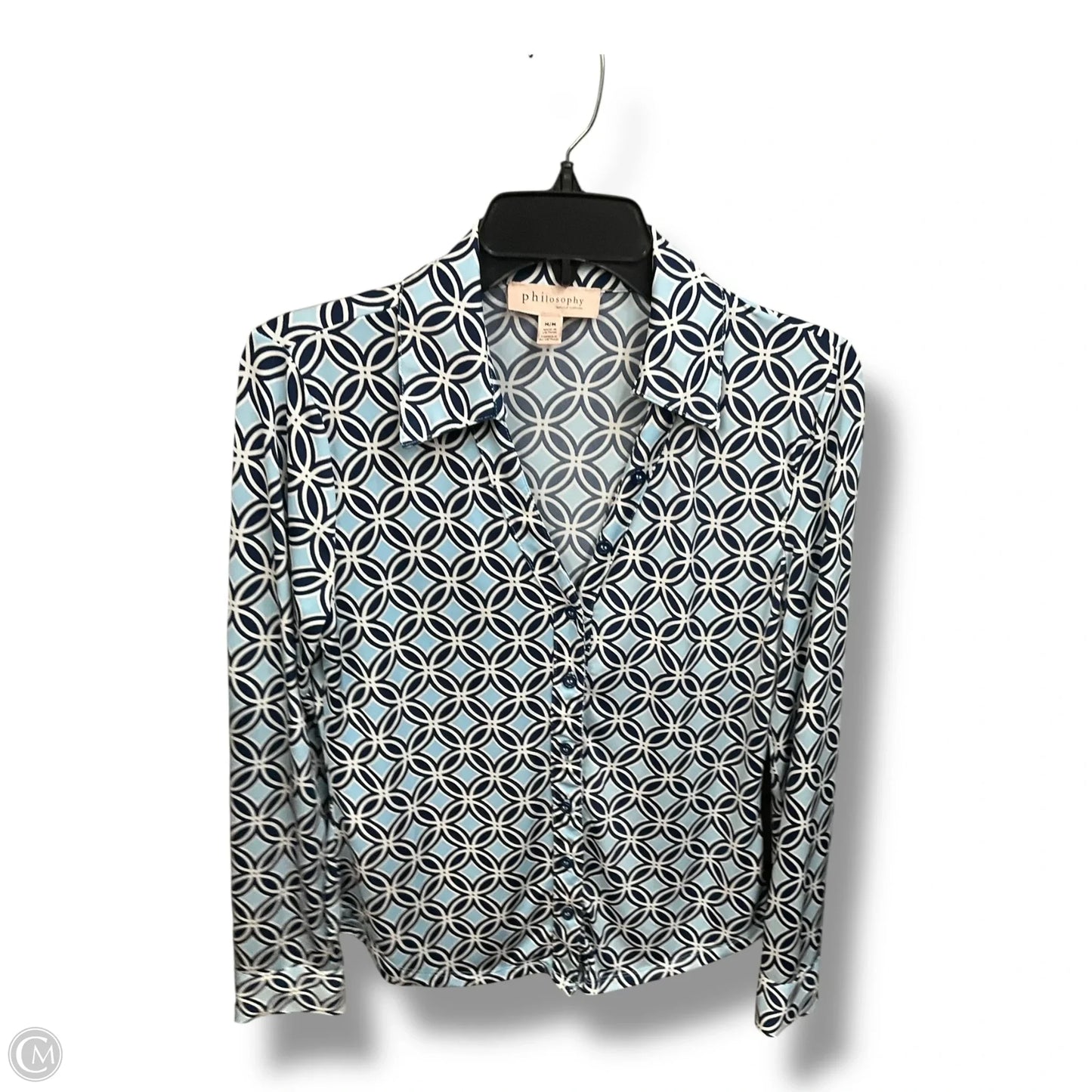 Blouse Long Sleeve By Philosophy In Blue & White, Size: M