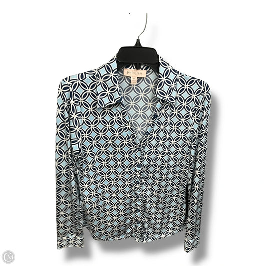 Blouse Long Sleeve By Philosophy In Blue & White, Size: M