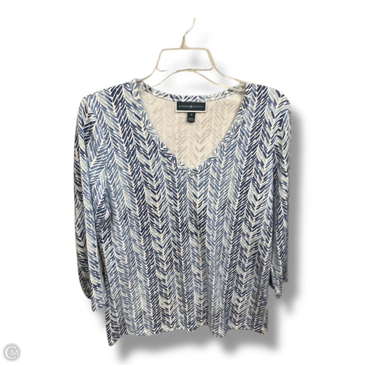 Top Long Sleeve By Karen Scott In Blue & White, Size: M