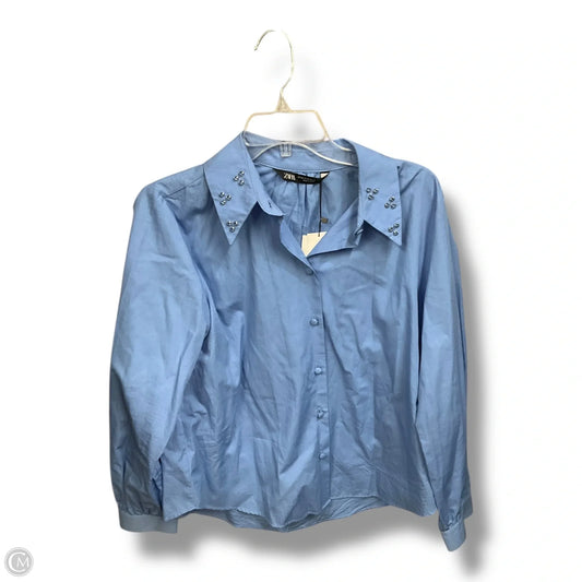 Blouse Long Sleeve By Zara In Blue, Size: M