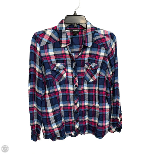 Blouse Long Sleeve By Torrid In Plaid Pattern, Size: L