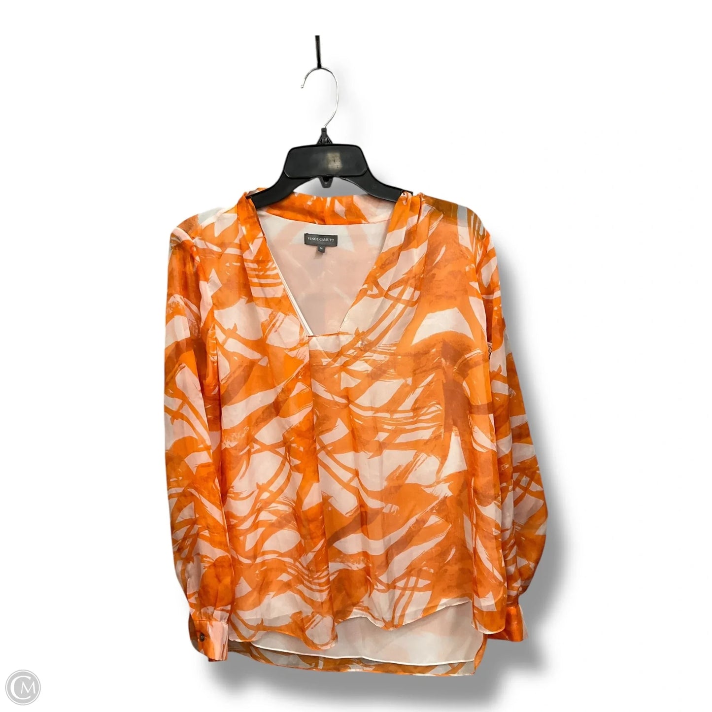 Top Long Sleeve By Vince Camuto In Orange & White, Size: M