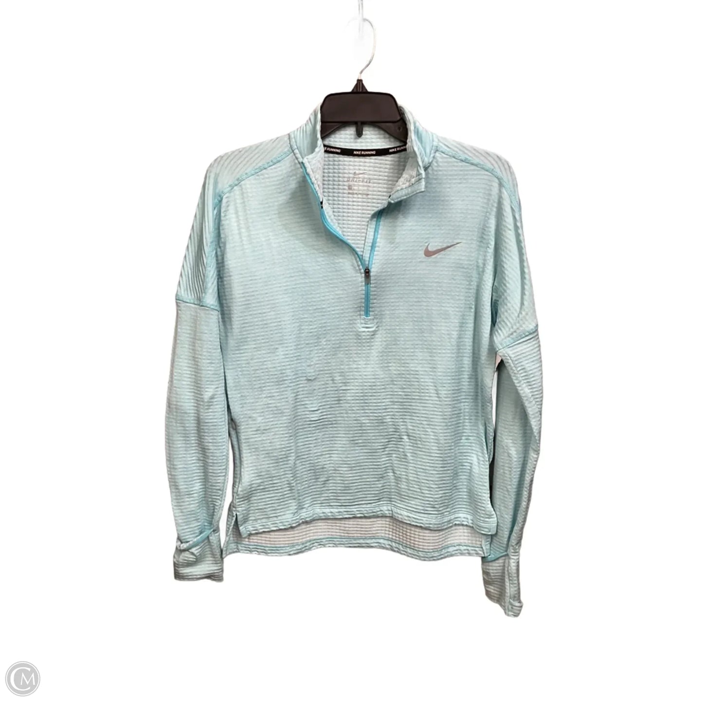 Athletic Top Long Sleeve Collar By Nike Apparel In Aqua, Size: S