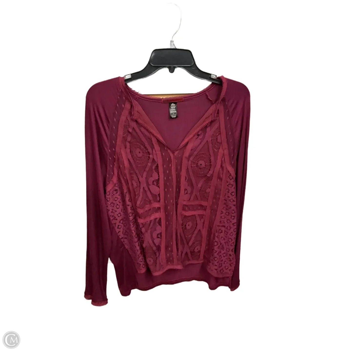 Top Long Sleeve Basic By Bke In Maroon, Size: L
