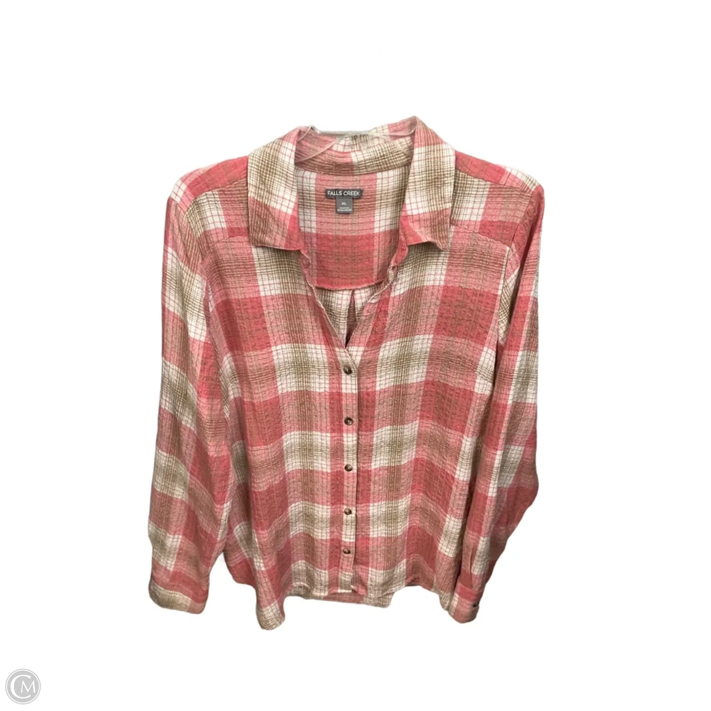 Top Long Sleeve By Falls Creek In Plaid Pattern, Size: Xl