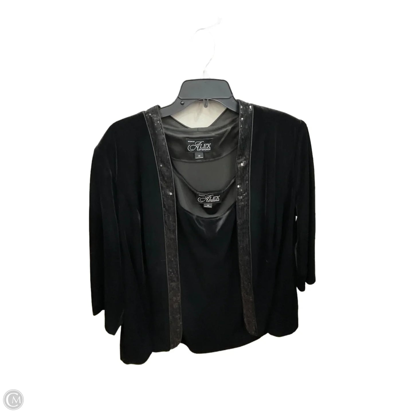 Top 2pc Long Sleeve By Alex Evenings In Black, Size: 1x