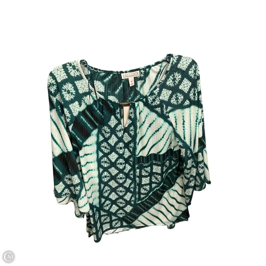 Top 3/4 Sleeve By Dana Buchman In Green & White, Size: M