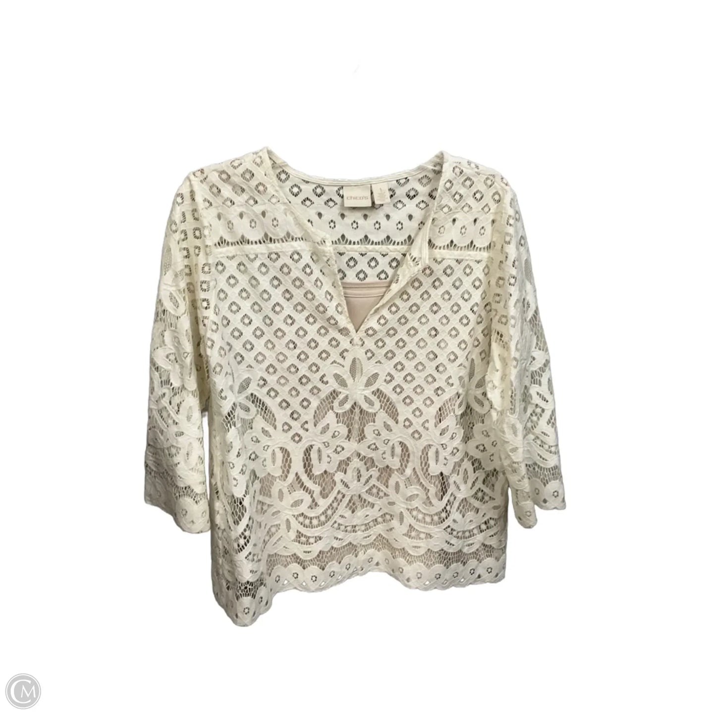 Top Long Sleeve Basic By Chicos In Cream & Tan, Size: M