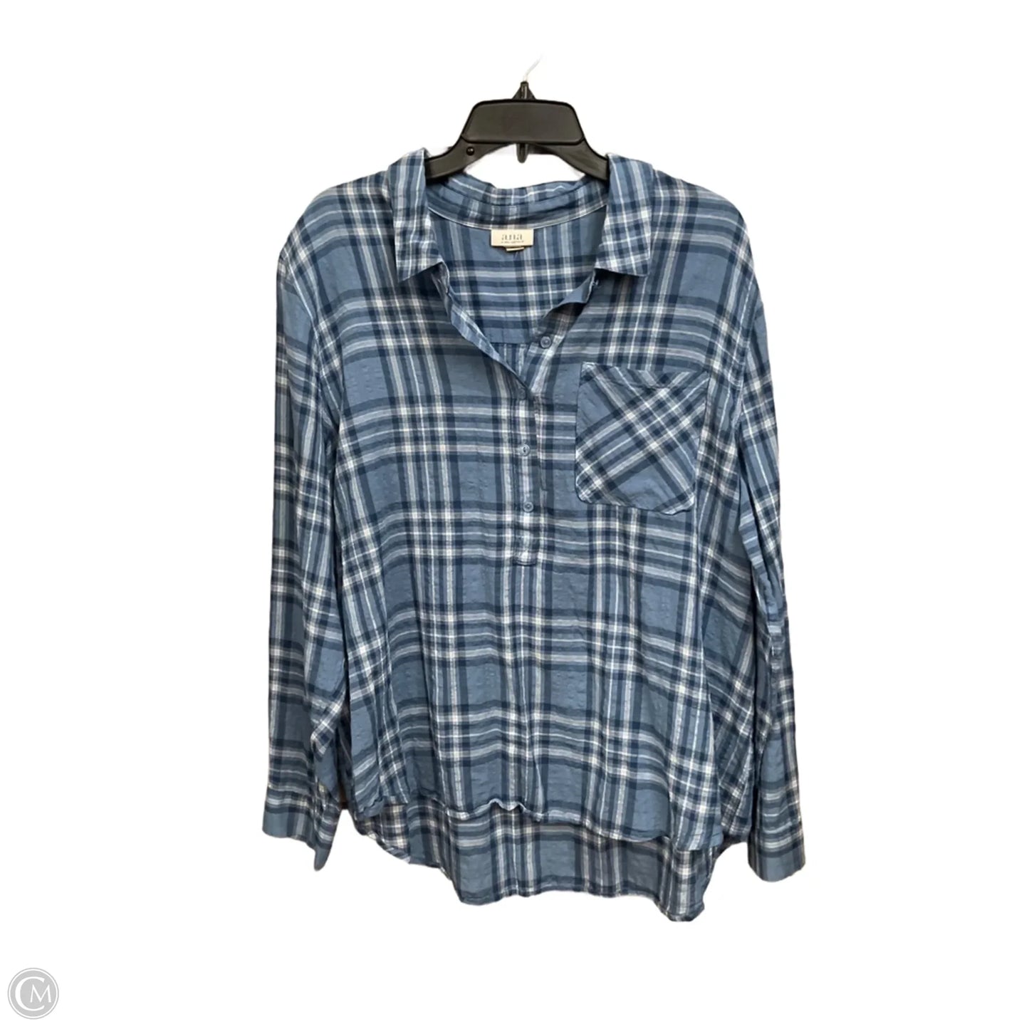 Blouse Long Sleeve By Ana In Plaid Pattern, Size: Xxl