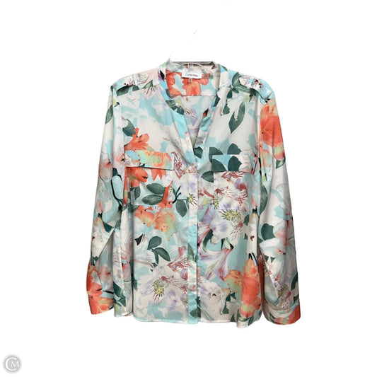 Blouse 3/4 Sleeve By Calvin Klein In Floral Print, Size: Xl