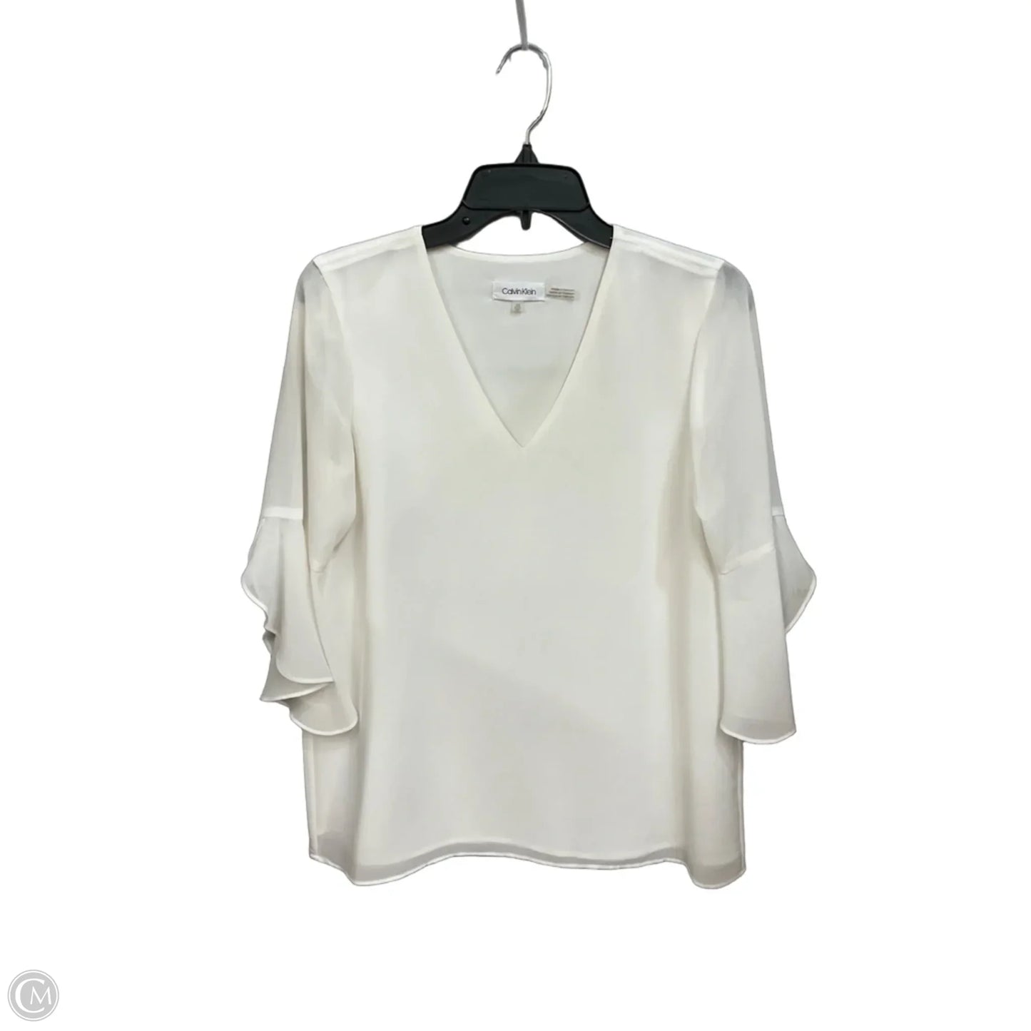 Top Long Sleeve By Calvin Klein In White, Size: Xs