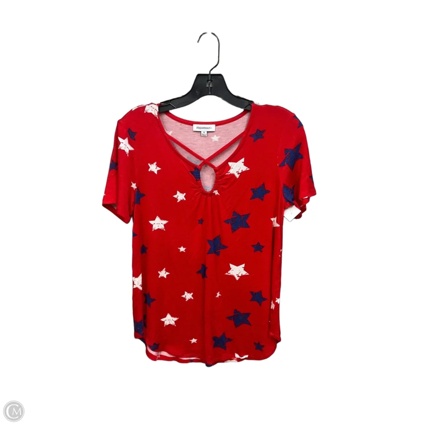 Top Short Sleeve By Freshman In Blue & Red & White, Size: S
