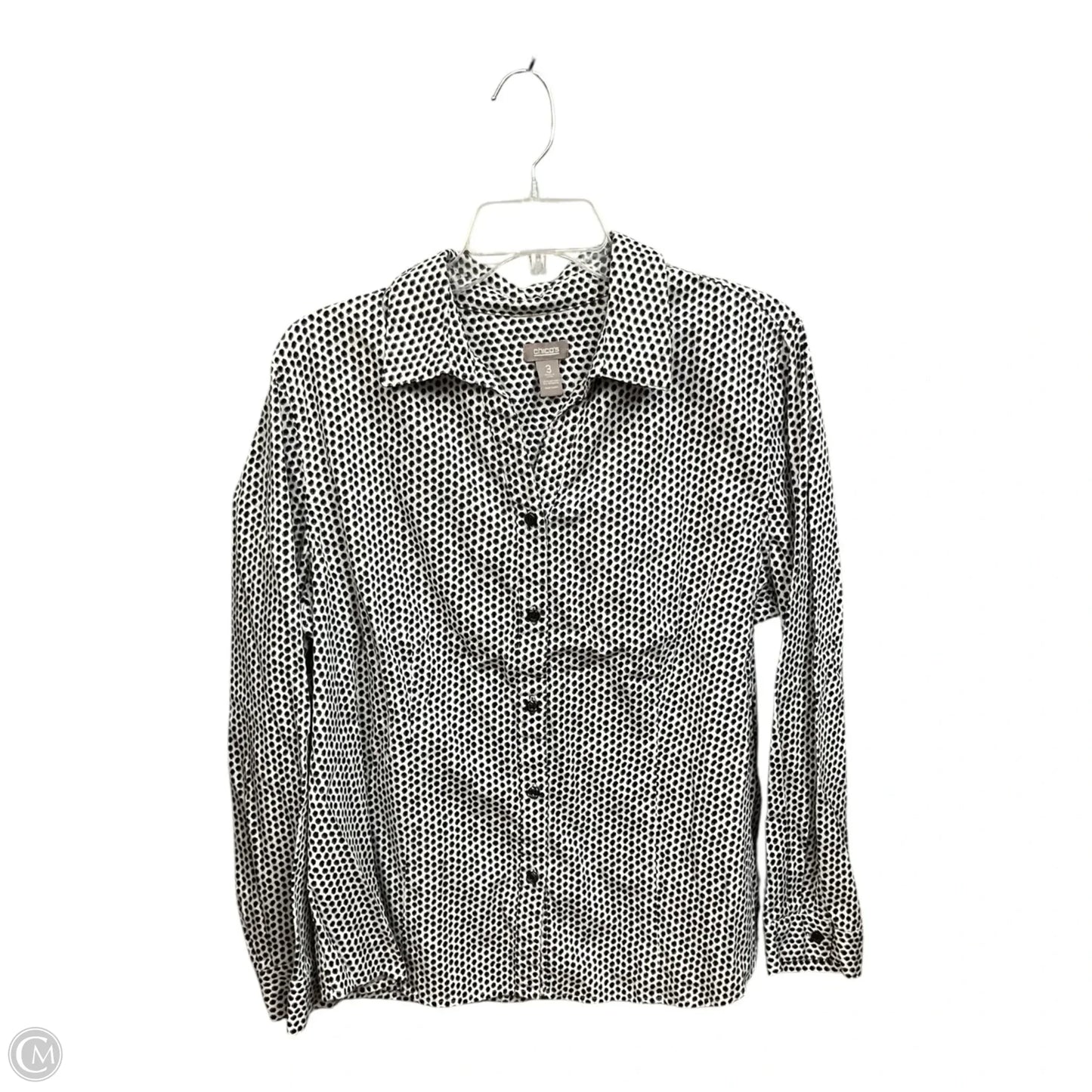 Blouse Long Sleeve By Chicos In Black & White, Size: Xl