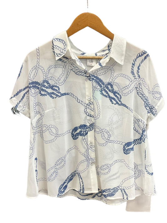 Blue & White Blouse Short Sleeve Cabi, Size M