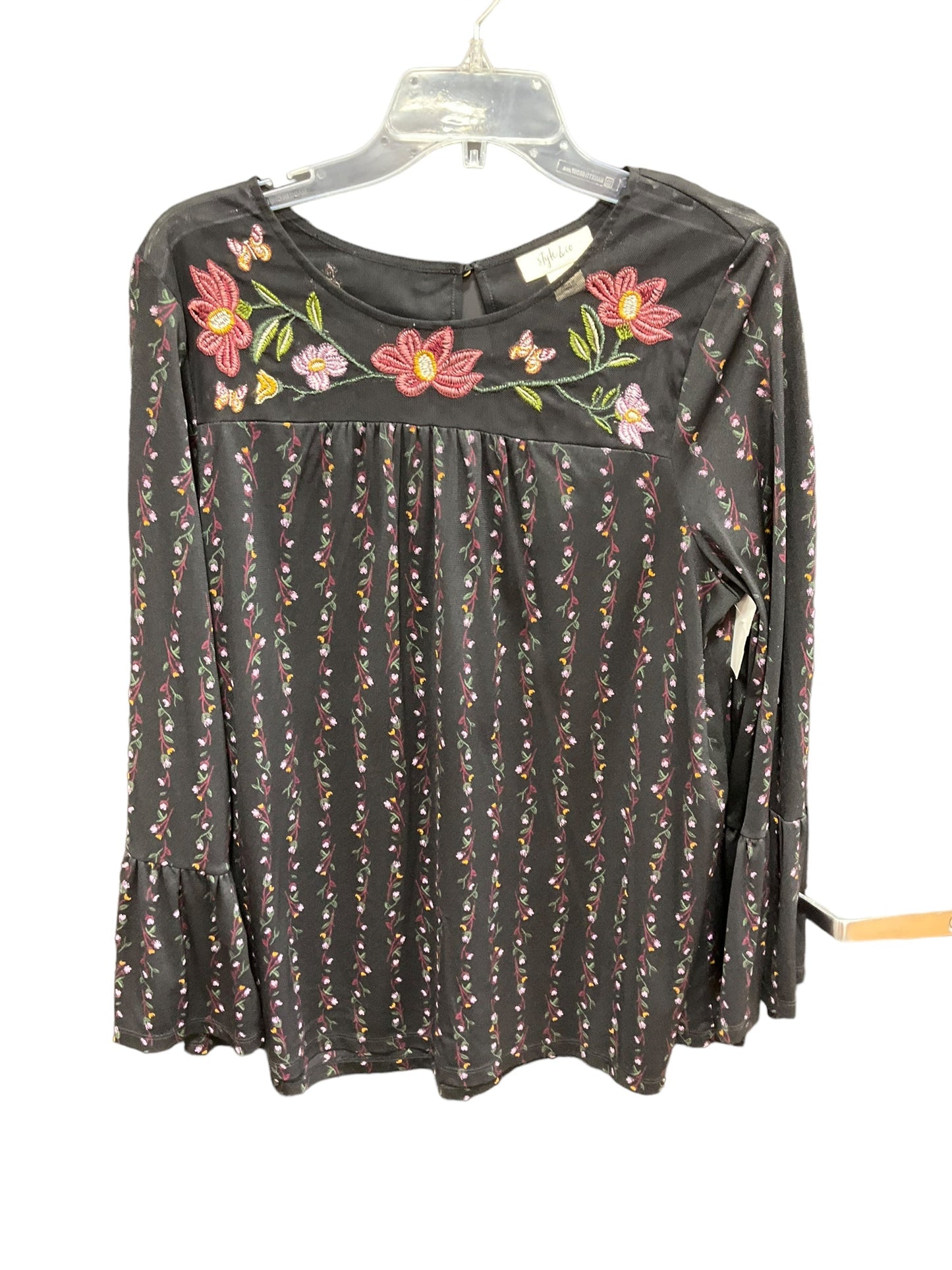 Top Long Sleeve By Style And Company In Floral Print, Size: L