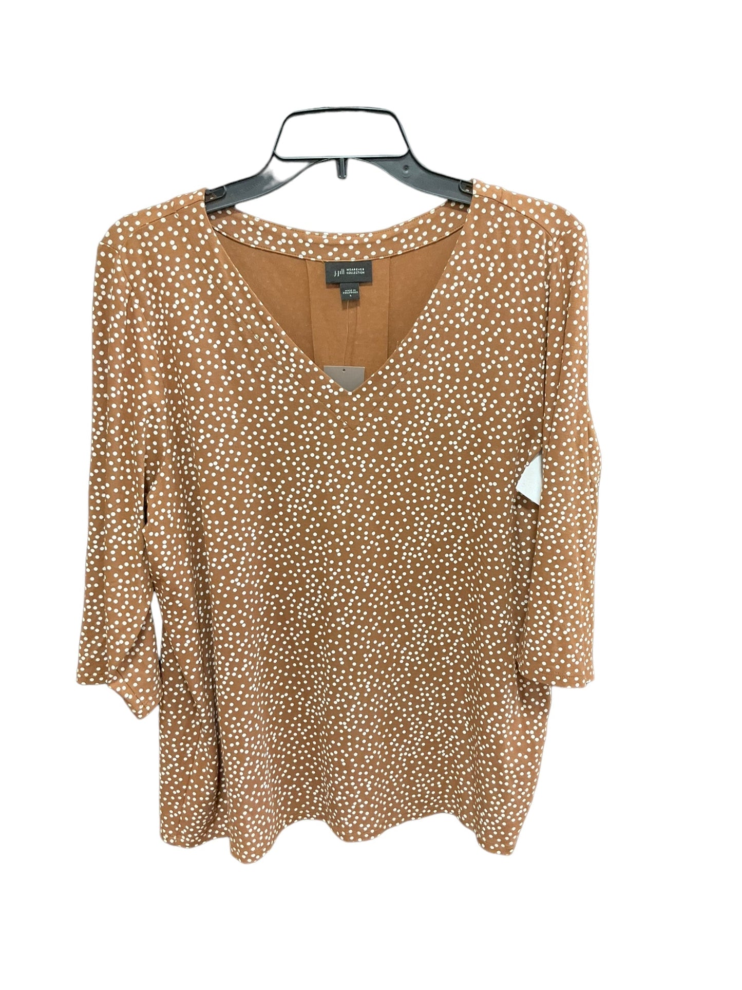 Top 3/4 Sleeve Basic By J. Jill In Polkadot Pattern, Size: L