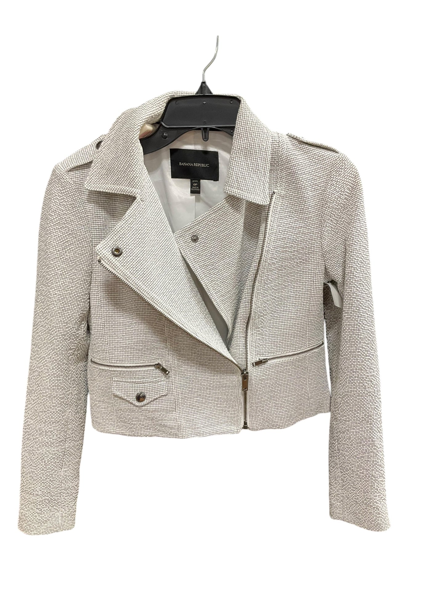 Jacket Moto By Banana Republic In Black & White, Size: 0