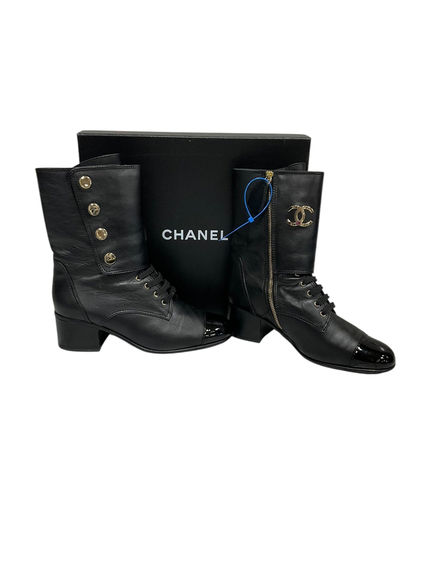 Boots Luxury Designer By Chanel In Black, Size: 9