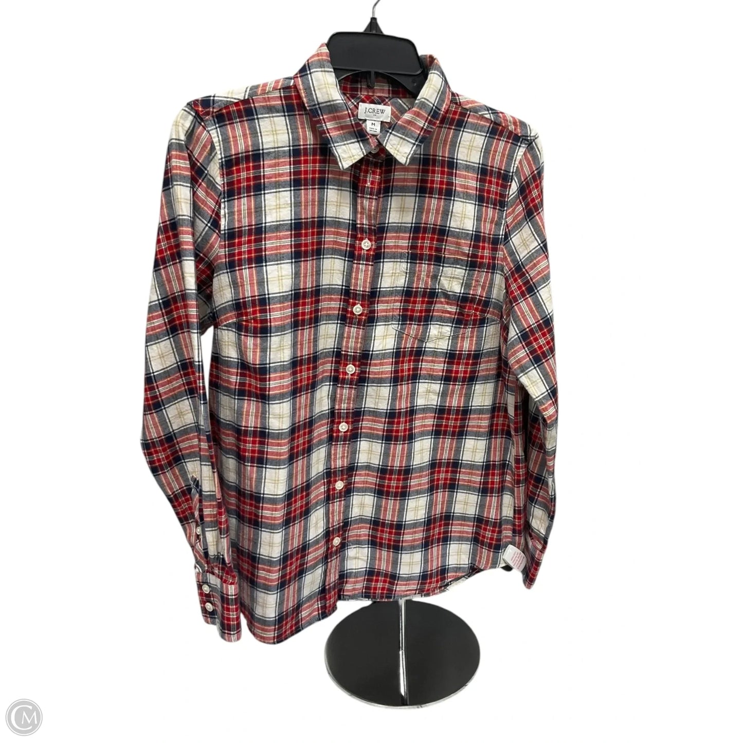 Blouse Long Sleeve By J. Crew In Blue Red & White, Size: M