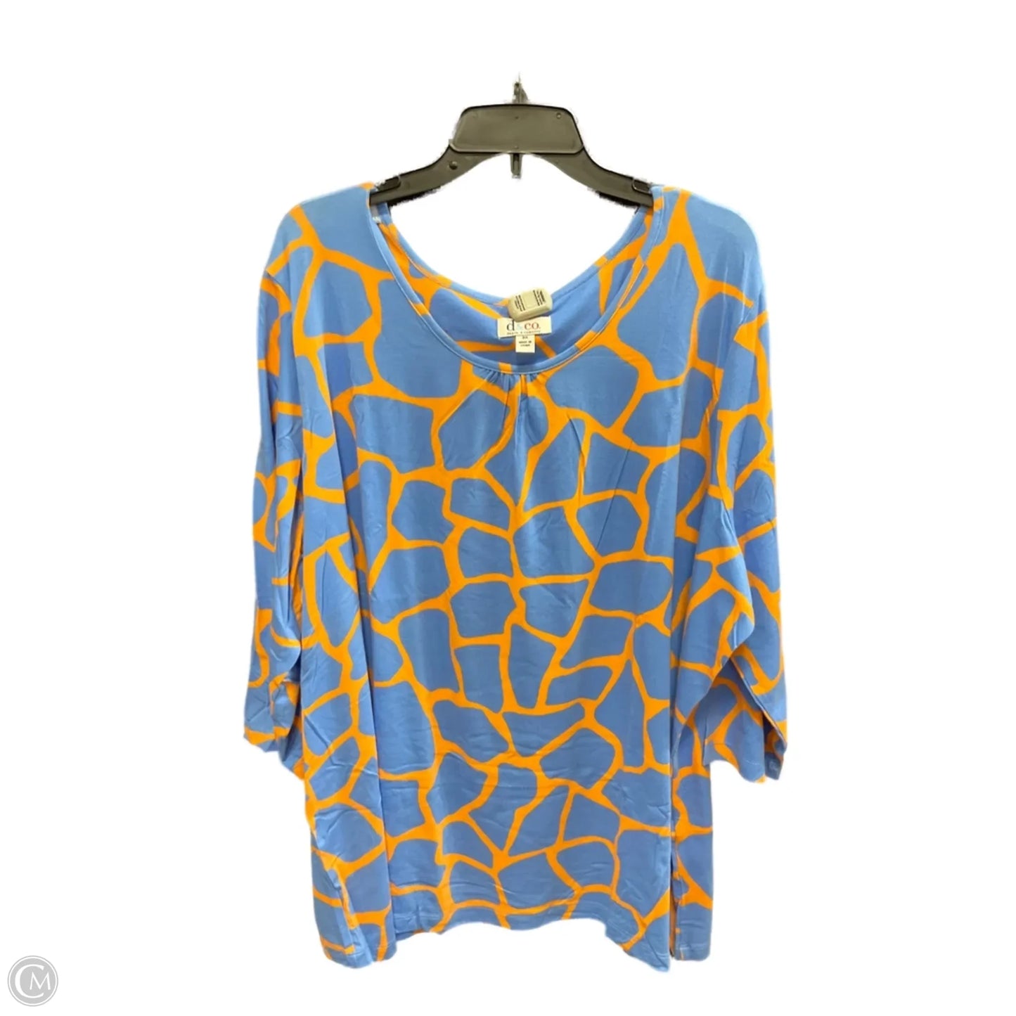 Top 3/4 Sleeve Basic By Denim And Company In Blue & Orange, Size: 3x
