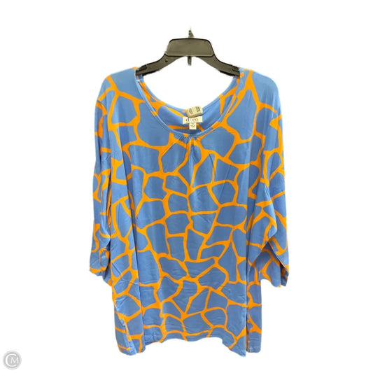 Top 3/4 Sleeve Basic By Denim And Company In Blue & Orange, Size: 3x