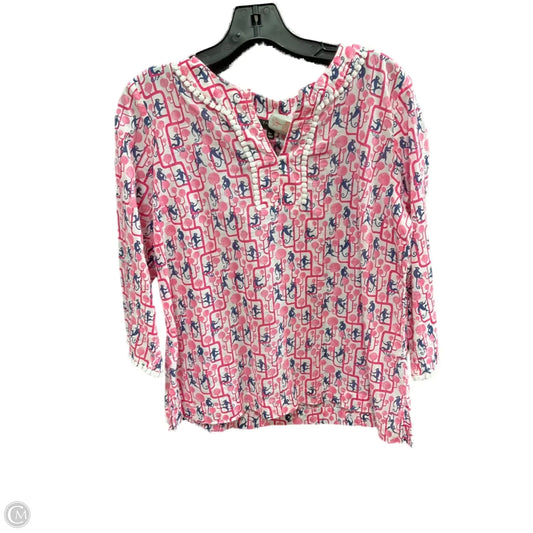 Top 3/4 Sleeve Basic By Talbots In Pink & White, Size: Mp